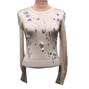 Topshop Sweater Size US 2 Cream Aurora Borealis Sequin Chandelier Beads